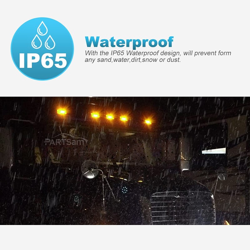 Partsam 6LED Amber Cab Marker Lights - Waterproof Roof Mount