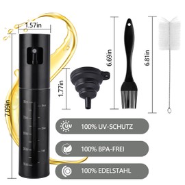 Oil Sprayer for Cooking, Oil Mister for Kitchen with Scale, Food Grade Oil Spray Bottle for Cooking, Olive Oil Sprayer Glass Bottles, Oil Sprayer for Air Fryer, Salad, BBQ, Roasting (Black, 90ml)
