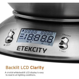 Etekcity Electronic Kitchen Scales with Stainless Steel Mixing Bowl, Timer and Temperature Sensor, Digital Wet and Dry Food Weighing Scale for Cooking and Baking-11lb/5kg