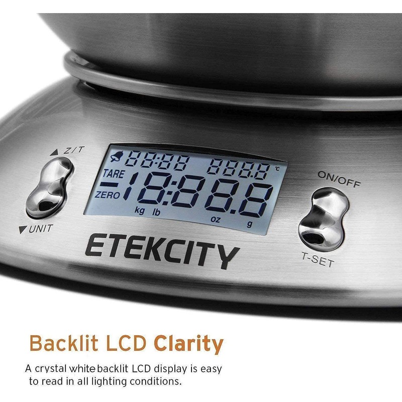 Etekcity Electronic Kitchen Scales with Stainless Steel Mixing Bowl, Timer