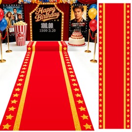 Woanger Plastic Movie Night Runner with Gold Star 30 μm Thickness Runner Rug Red Carpet Decor for Aisle Floor Runway Stage Stair Hallway Movie Theme Birthday Wedding Prom Party(3.3 x 50 Ft,Stylish)