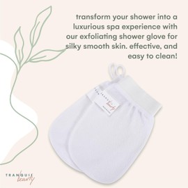Tranquil Beauty Exfoliating Gloves 2pcs - Body Scrub Gloves - Gloves Exfoliating Scrub - Bath, Shower, Dry Skin Gloves - Charcoal Infused Hammam Gloves - Deep Body Exfoliator - White