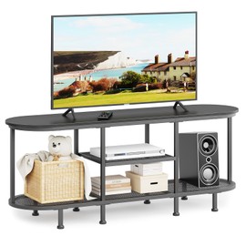 Leadpro TV Stand for Entertainment Center - TV Stands Table for Living Room - Small TV Console Table for Bedroom - Metal Television Stand with Storage Shelf - Black