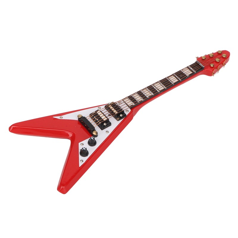 Red Miniature Electric Guitar Replica Wooden Mini Musical Instrument Model