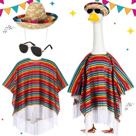 Mepase 3 Pcs Mexican Porch Goose Outfit Cinco De Mayo Goose Costume Set Sombrero Sunglasses Clothes for 23'' Mexican Outdoor Lawn Yard Garden Patio Statue Accessories Party Decoration