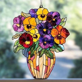Spring Pansy Acrylic Suncatcher Window Hanging Monstera Plant Floral Home Decor Nature Lover Gift