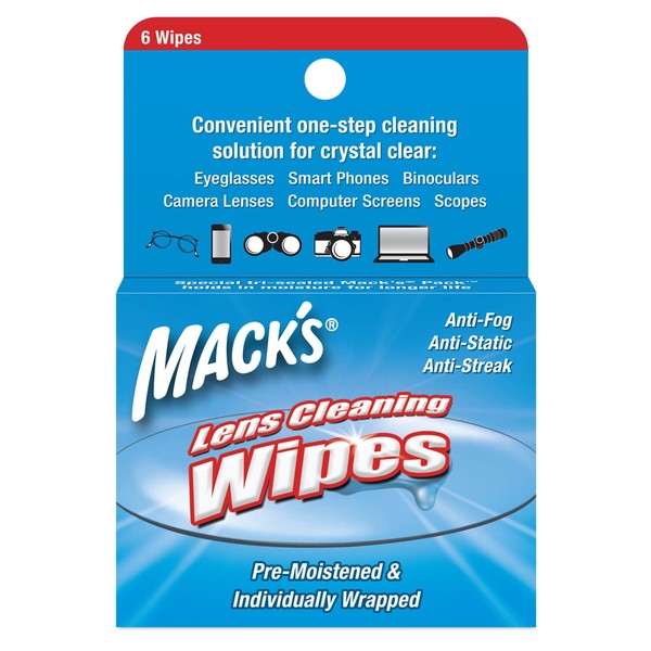 Mack's Lens Wipes - Lens Cleaning Towelettes - 6 Per Pack