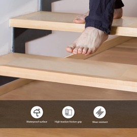 Clear Non Slip Stair Treads, 4” x 30” (15 Pack), Transparent Anti-Slip Strips for Wooden Steps Indoor, Waterproof Safety Grip Tape for Dogs & Elderly