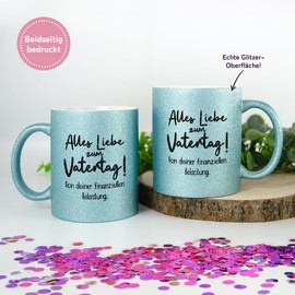 Alles liebe zum Vatertag! - Glitzertasse | Geschenke für Papa | Tasse mit Glitzer | Geschenke Vatertag | Liebe | Geschenkidee | Lustig |Türkis
