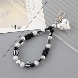 Torytoe Handykette Perlen, Handygurt Universal Handykette Kurz Band für Handyhülle Handyanhänger Schlüsselband Perlen (Schwarze Bären)