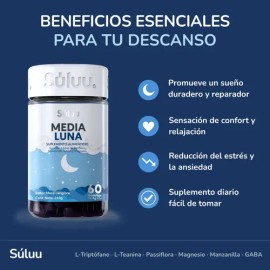 Súluu Media Luna | Gomitas Para Dormir | Sueño Profundo, Duradero Y Reparador | Magnesio, Manzanilla, Gaba, L-teanina, L-triptófano, Vitaminas | Insom