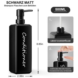 GMISUN Shampoo and Conditioner Dispenser, Refillable Matte Black Shampoo Dispenser Bottles with Pump, Modern Bathroom Shower Bottle Set for Body Wash, Lotion, 3 Pack