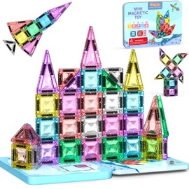 Zerxpho Mini Magnetic Tiles, 44PCS Portable Travel Magnetic Tiles Set with Case, Creativity Boosting Building Toys for Boys and Girls Ages 3+, Educational Toy for Kids STEM & Construction Learning