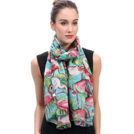 Lina & Lily Vintage Flamingo Print Women's Scarf Oversized (Blue)