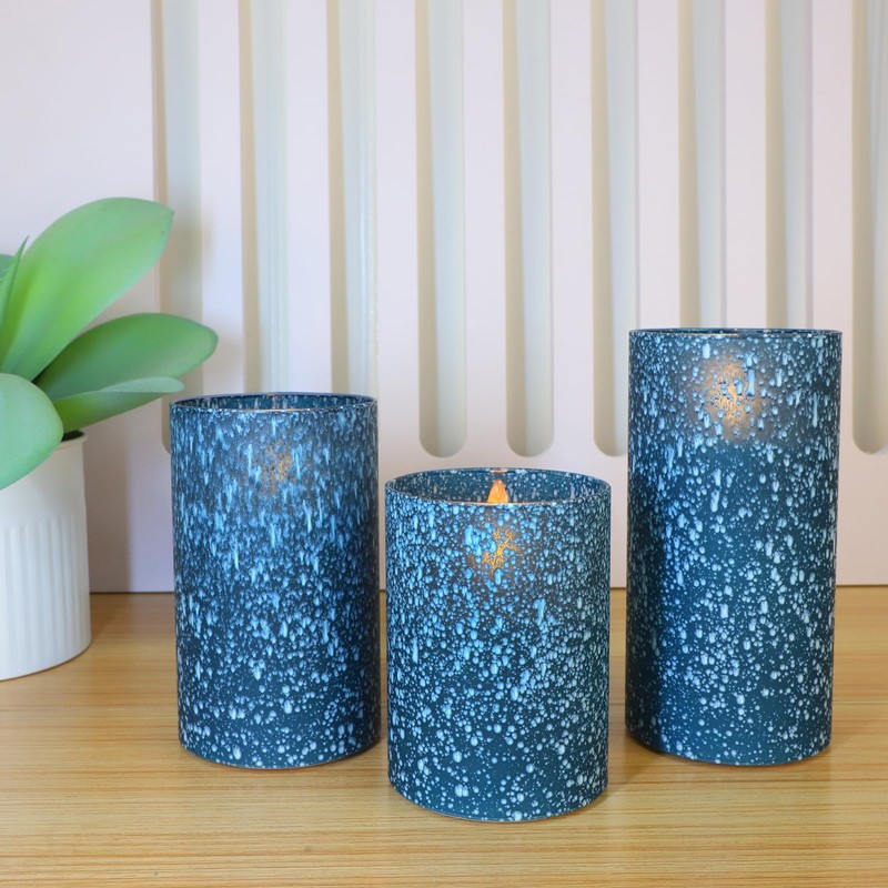 COVEGE Blue Candles Battery Operated for Home Decor, Flickering Flameless