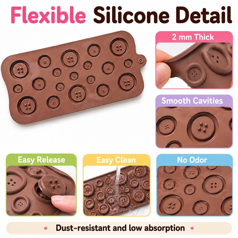 Button Chocolate Mold Silicone Molds for Candy Baking, 19 Cavities,