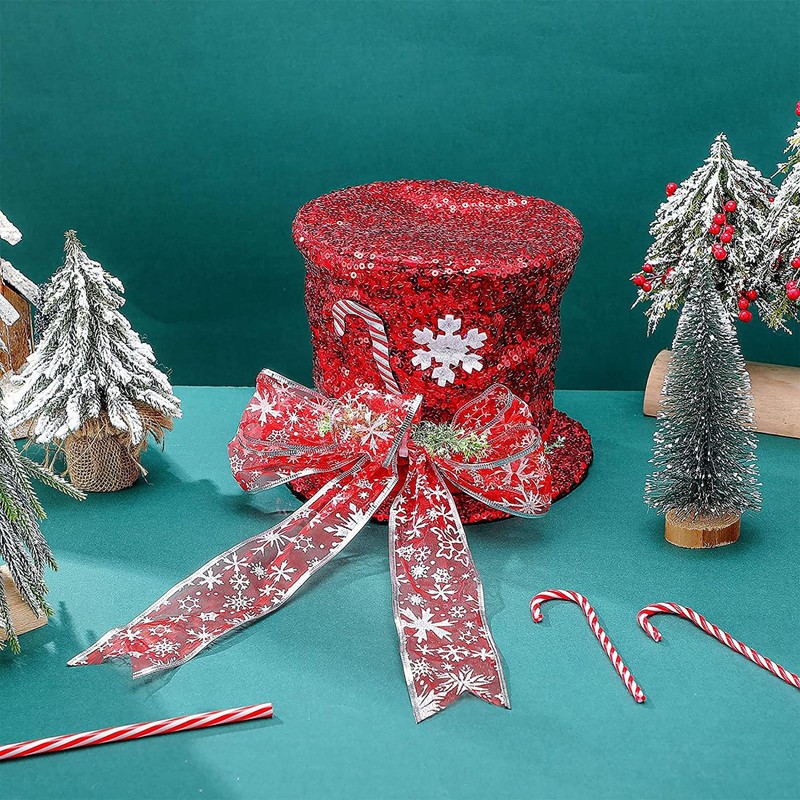 YUEMING Christmas Tree Topper Hat, Red Hat with Striped Bow