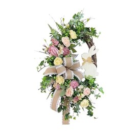 Easter Wreaths for Front Door, Easter Artificial Egg Wreath Decoration, Bunny Carrot Spring Wreath Farmhouse Home Indoor Outdoor Easter Decor