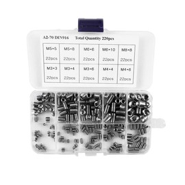 220Pcs Grub Screw Set, Allen Screws Metric M3/M4/M5/M6/M8 Internal Hex Thread Assortment Fasteners Kits for Furniture, Mechinery and Home Appliances