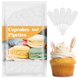 MAQIHAN 100 Plastic Pipettes Dropper for Cupcakes - 4ml Disposable Cupcake Pipettes Cupcake Injector Mini Pipettes Pippets Disposable Droppers Pipets Liquor Alcohol Infuser Small Strawberry Pippettes