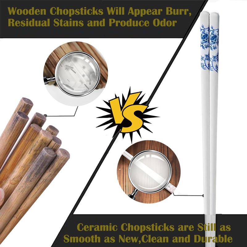 Chopsticks Reusable Ceramic Chopsticks 5 Pairs Porcelain Chopsticks Dishwasher Safe,High-grade