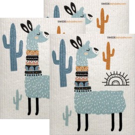 SWEDEdishcloths - Cellulose Sponge Dish Towels - Set of 3 Turquoise Llama Swedish Dish Cloths