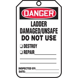 Accuform MDT234CTM PF-Cardstock Safety Tag, Legend "Danger Ladder Damaged/Unsafe Do Not Use", 5.75" Length x 3.25" Width x 0.010" Thickness, Red/Black on White (Pack of 5)