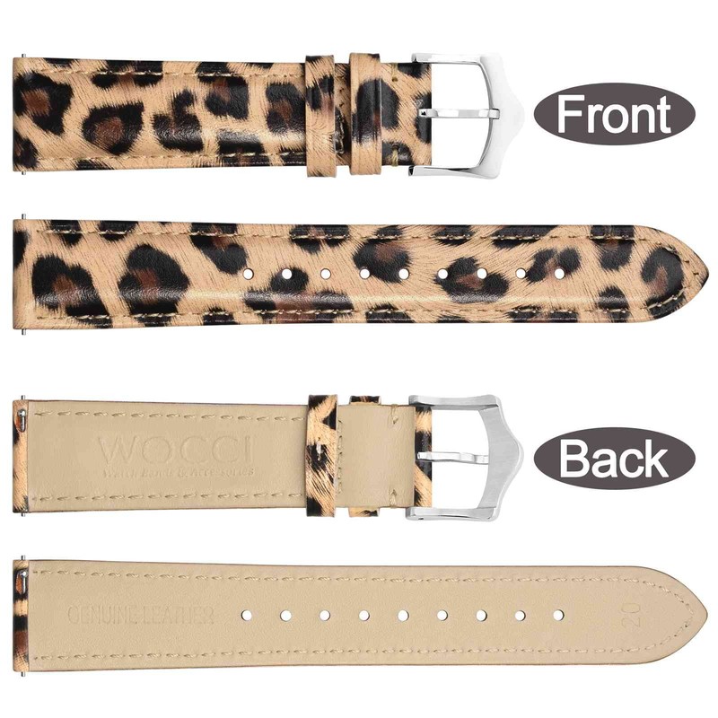 WOCCI Flower Series Genuine Leather Watch Band, Quick Release Replacement