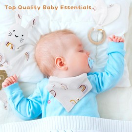 LAFERKA Baby Gift Boy & Girl | Newborn Gift | Baby Set as a Birth Gift with 100% Cotton Comforter + Bib + Teether + Baby Wooden Sign