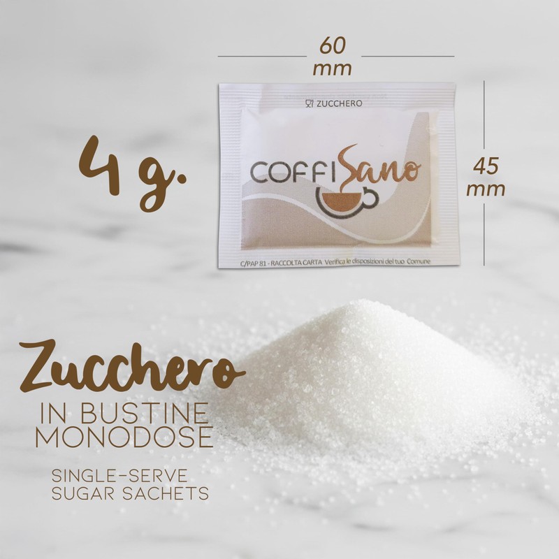 Coffisano 150 Bustine di Zucchero Bianco 4 gr, Monodose, Confezionate