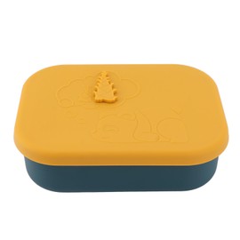 Silicone Bento Lunch Box Rectangle Leakproof 3 Compartment Divided Food Storage Container for Kids Adults Yellow
