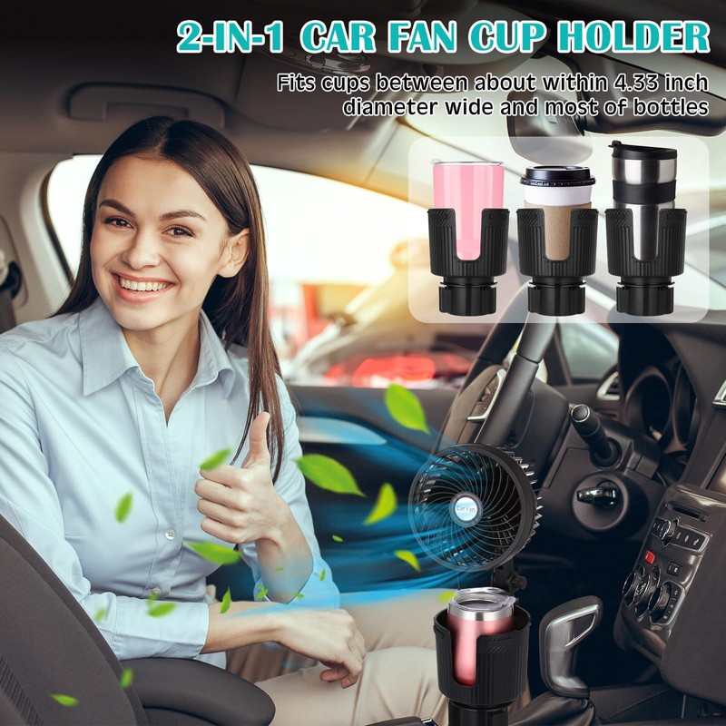 DaisyInner 2 Pcs USB Car Fan with Cup Holder 2