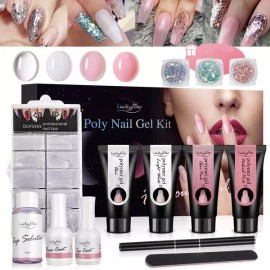 Luckyfine 4 PCS Poly Nail Gel Extension Kits for Starter Nail Extension