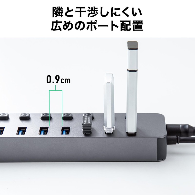 Sanwa Direct 400-HUBA23GM USB Hub, 10 Ports, Self-Powered USB Charger