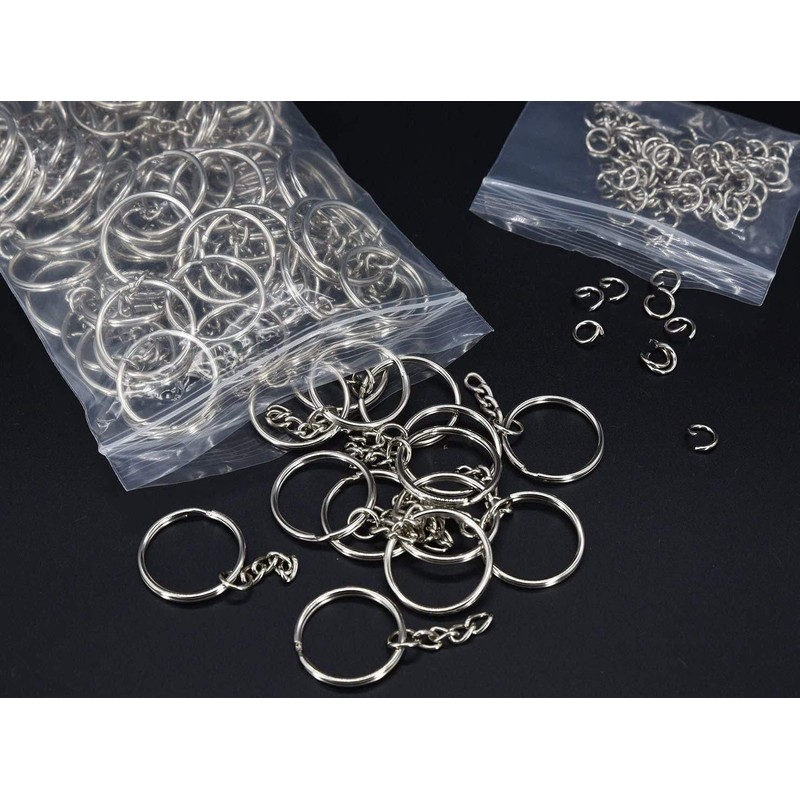 KANSPHY 100 Pack Key Ring with Chain and Open Jump,1