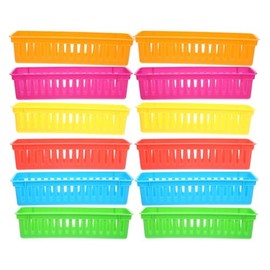 Healeved Cesta de Plástico para Escritorio 12 Piezas Tonos Brillantes (rosado, Rojo, Naranja, Amarillo, Verde, Azul) Organizador Alargado Porta Crayones para Aula y Oficina
