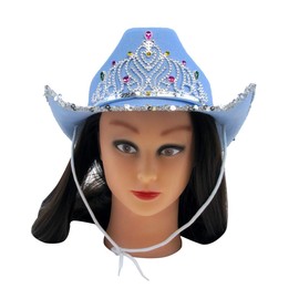 TG,LLC Treasure Gurus Novelty Blue Cowgirl Hat Sequin Tiara Bachelorette Party Women Cowboy Outfit Costume Accessory