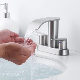 WOWOW Brushed Nickel Bathroom Faucet: 4 inch Centerset, 2 or 3 Holes, Two Handles with Pop up Drain