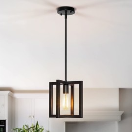 Mlihove Modern Pendant Lighting for Kitchen Island 1-Light Farmhouse Black Light Fixtures Hanging Adjustable Small Square Chandeliers Ceiling for Dining Room Entryway Hallway