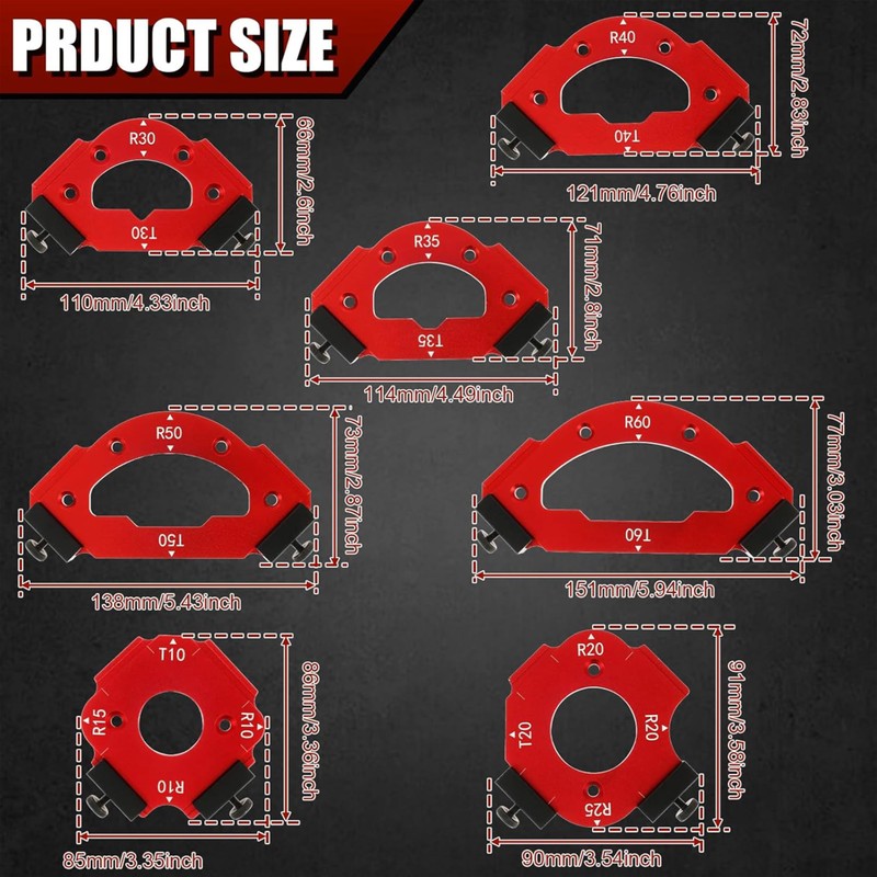 7pcs Radius Jig Router Template,Arc Chamfering Formwork,Arc Chamfer Positioning Tool,3