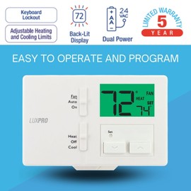 Lux Pro Non Programmable Thermostat for Home; Backlight Digital Energy Saving Thermostat; Multi Stage Heating, AC Systems; Easy DIY, P111, 1 Unit, Batteries Included