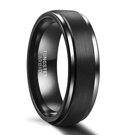 SHINYSO 6mm Tungsten Wedding Band for Men Women Step Edge Brushed Finish Black Size 11