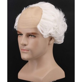 yuehong Short White Curly Old Man Bald Head Wig Receding Hairline Fluffy Wig Synthetic Soft Costumes Cosplay Costume Hair(White)