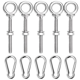 hannger 5 Pack M6 Eye Bolt, Eye Bolts with Nuts & Washers & Carabiners, 316 Stainless Steel Eye Bolt Heavy Duty, Marine Grade Threaded Eyebolts.