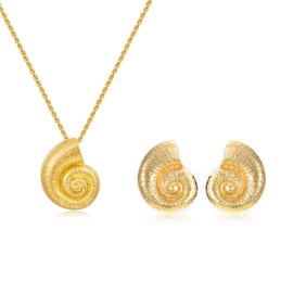 CLOORDE Gold Conch Shell Necklace Earrings Set for Women Chunky Gold Shell Pendant Necklace Trendy Seashell Studs Non Tarnish Summer Beach Surfer Jewelry Accessories Gift for Her
