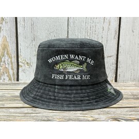 Enodtter Women Want Me Fish Fear Me Bucket Hat, Funny Fishing Gifts for Grandpa Dad Father, Black Packable Fisherman Beach Cap for Men