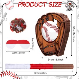Baseball Small Pinata with Blindfold Bat for Birthday Party Softball Paper Pinata Sports Balls Confetti Baseball Birthday Party Supplies for Birthday Party Decorations 13.19 x 13.19 x 3 Inch (Cool)