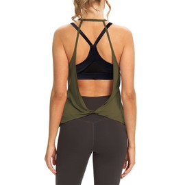 Mippo Womens Open Back Sleeveless Halter Neck Activewear Tank Tops for Workout Gym Sports Running Pilates Hiking Loose Fit Army Green S
