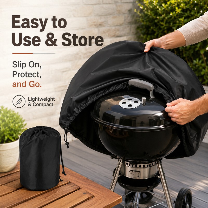 Black BBQ Grill Cover for Outdoor Cooking – Fabric Round