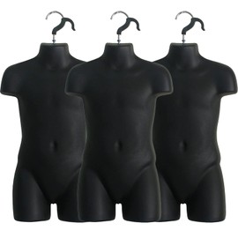 DisplayTown 3 Sets of Black Child Torso Hollow Back Plastic Injection Hanging Form Mannequin & Hanging Hook, Size 5T-7